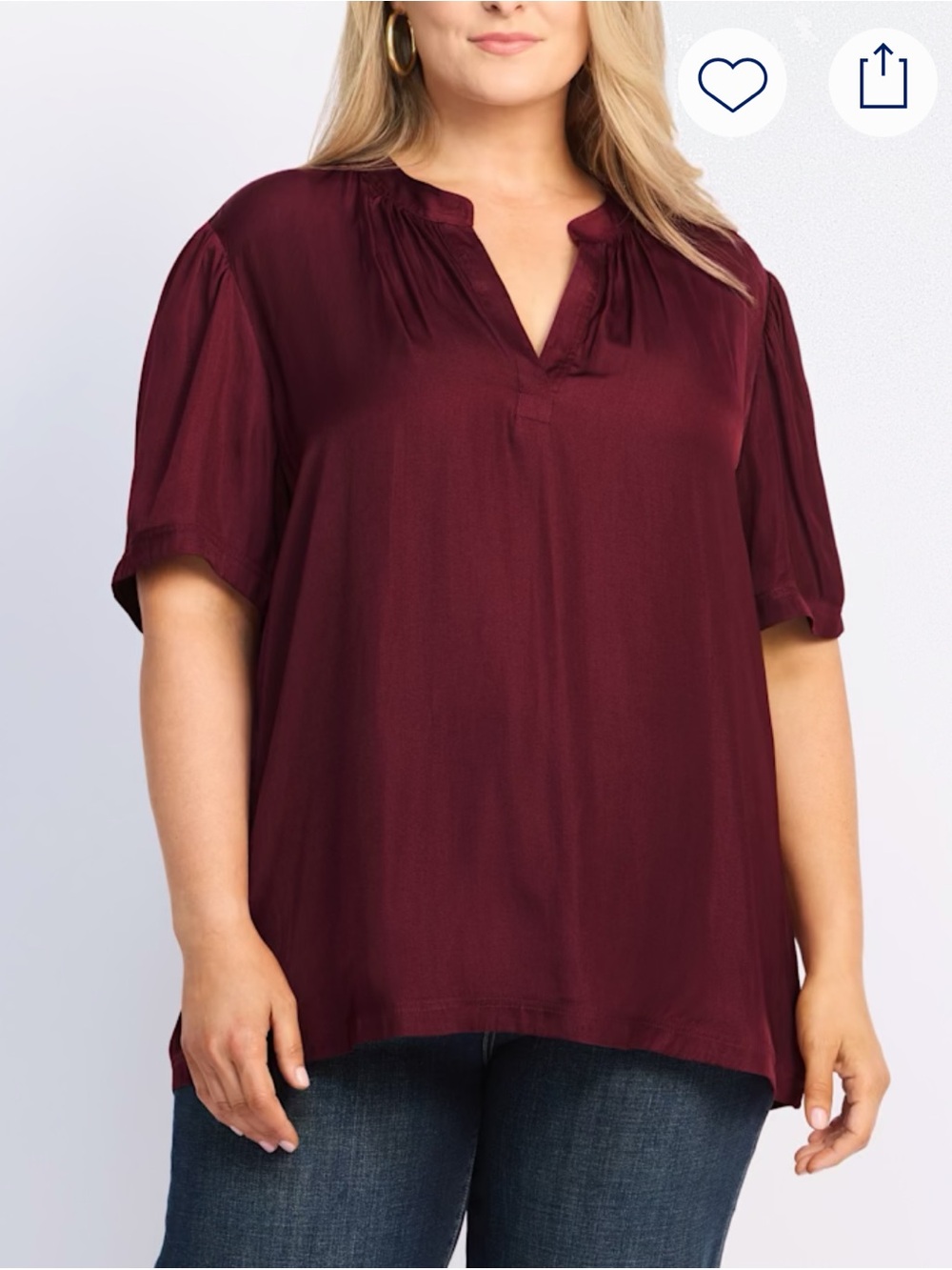 nine britton Santiago Satin Split V-Neck Short Sleeve Blouse 1X